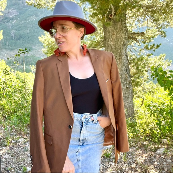 NWT Boxy Oversized Retro Linen Rayon Blend Blazer - Picture 11 of 11